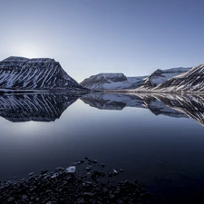 Sky, lake, reflection, Mountains