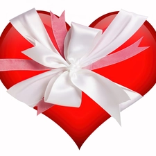 Red, White, ribbon, Heart