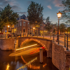 canal, bridge, Amsterdam, River, Houses, Lighthouse, Netherlands