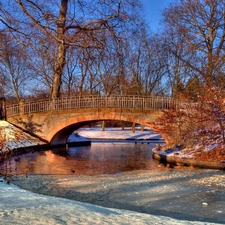 River, winter, bridge