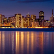 San Francisco, Night, River, Town