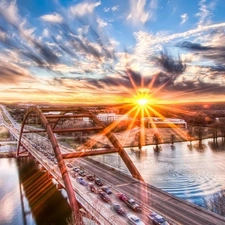 rays of the Sun, bridge, River