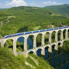 River, bridge, Train