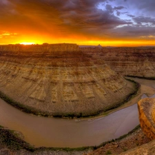 west, canyon, River, sun