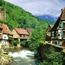 River, woods, Kaysersberg, Houses, Austria