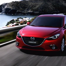 Mazda 3, sea, rocks, Way