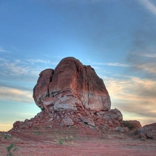 rocks, Desert, clouds