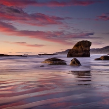 clouds, Waves, rocks, sea