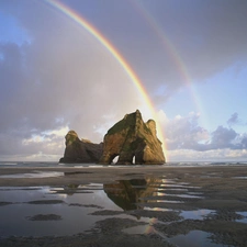 sea, Great Rainbows, Rocks