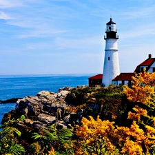 Lighthouse, sea, rocks, maritime