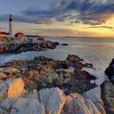 rocks, Lighthouse, maritime