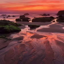 Coast, Portugal, mossy, rocks, Great Sunsets, sea