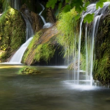 rocks, waterfall, mossy