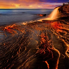 sea, cliff, Rocks, waterfall