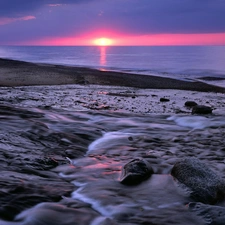 sea, sun, Rocks, west