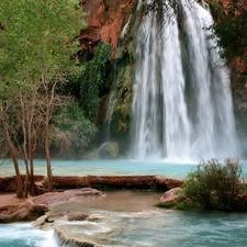 trees, waterfall, rocks, Arizona, viewes, Havasu