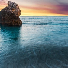 west, sea, Rocks, sun