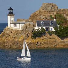 rocks, Yacht, maritime, Coast, Lighthouse