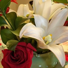 bouquet, lilies, rose, flowers