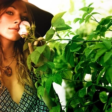 rose, Leaf, Hat, jewellery, Women