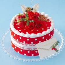Red, strawberries, roses, Cake