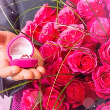 a man, bouquet, rouge, Ring