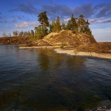 trees, Islet, Karelia, rocks, Lake Ladoga, viewes, Russia