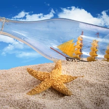 Beaches, Rafandynka, sailing vessel, Bottle