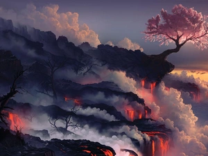 sapling, volcano, Lava