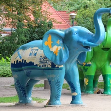 blue, Elephant, sculpture, Green