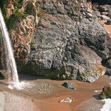 Sea, Beaches, waterfall, coast, Cliffs