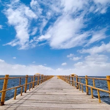 blue, pier, sea, Sky