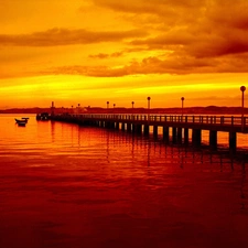 sea, bridges, sun, clouds, west