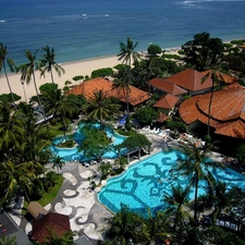 Hotel hall, Palms, sea, Pool