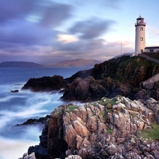 sea, Ireland, maritime, rocks, Lighthouse