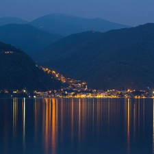 Italy, night, sea, Town