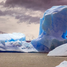 mountains, clouds, sea, Ice