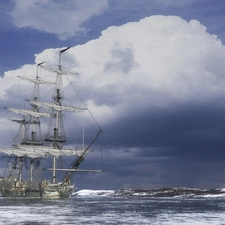 clouds, sailing vessel, sea