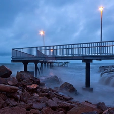 sea, pier, Stones