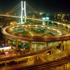 Shanghai, night, flyover, panorama, bridge