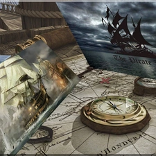 Map, pictures, Ship, compass