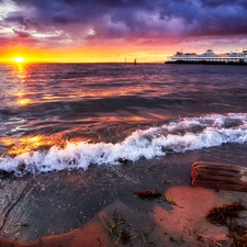 west, sea, Ship, sun