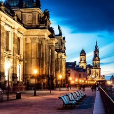 Sights, bench, old, Town, Dresden