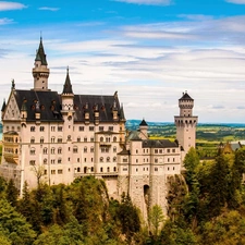 Castle, Hill, Sky, Neuschwanstein