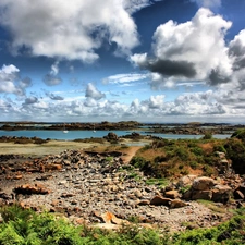 Sky, clouds, Stones, Islets, coast