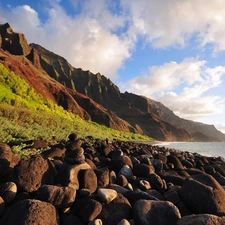 Sky, clouds, Stones, The Hills, sea