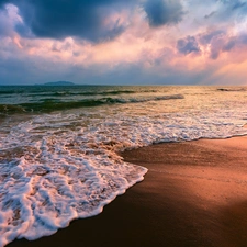 Sky, clouds, Waves, Beaches, sea