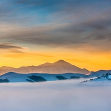 Sky, Mountains, Fog