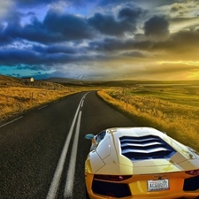 Lamborghini, Way, Sky, Aventador