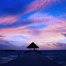 Maldives, pier, Sky, Ocean